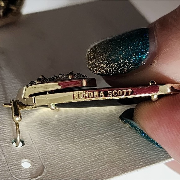 Kendra scott Emmy gold black and drusy Earrings new - Picture 3 of 6
